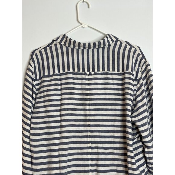 Onia Linen Blend Button Down High Low Hem Gray White Shirt Size Large - Picture 10 of 10